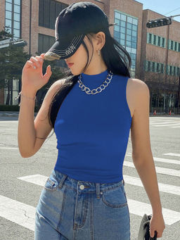 KOTTY - Slim Fit Sleeveless Ribbed T-Shirt Blue