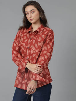 KOTTY - Oversized Cotton Blend Printed Shirt Red