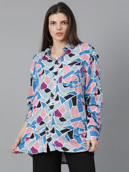 KOTTY - Oversized Cotton Blend Printed Shirt Multi-Color