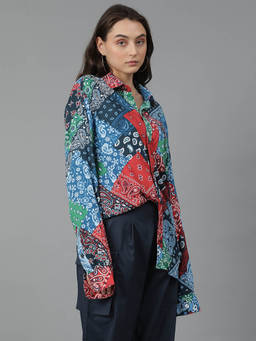 KOTTY - Oversized Cotton Blend Printed Shirt Multi-Color