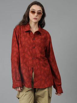KOTTY - Oversized Cotton Blend Printed Shirt Red