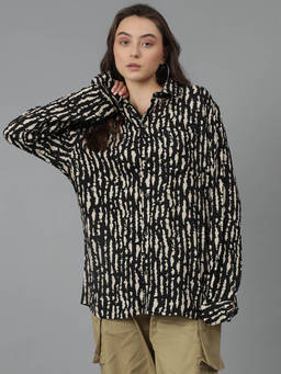 KOTTY - Oversized Cotton Blend Printed Shirt Black