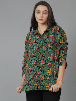 KOTTY - Oversized Cotton Blend Printed Shirt Multi-Color