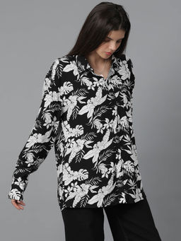 KOTTY - Oversized Cotton Blend Printed Shirt Black