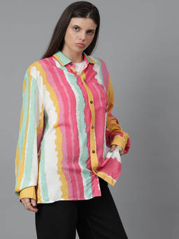KOTTY - Oversized Cotton Blend Printed Shirt Multi-Color