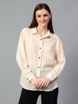 KOTTY - Oversized Cotton Blend Shirt Beige