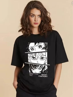 KOTTY - Printed, Typography Round Neck Cotton Blend T-Shirt Black