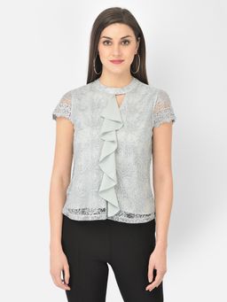 Latin Quarters - Grey Color Cap Sleeve Solid Pattern Blouse
