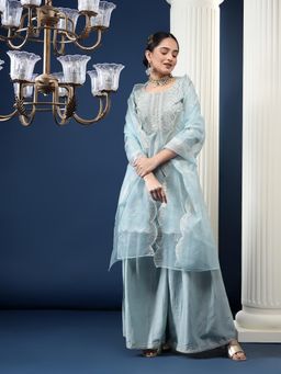 Bani Women - Ethnic Motifs High Slit Sequinned Kurta with Palazzos and Dupatta (Set of 3)