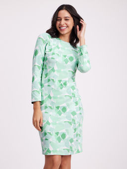 FableStreet - Abstract Print Shift Dress - Green