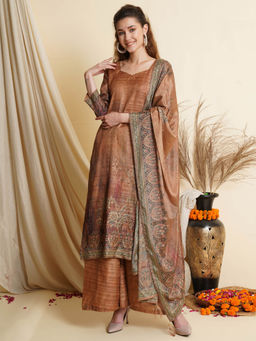Odette - Brown Exclusive Digital Printed Dress Material