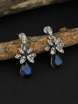 E2O - Contemporary Silver Plated Drop Earring Embellished with Blue Beads
