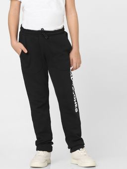 Jack & Jones Junior - Boys Black Mid Rise Logo Print Sweatpants