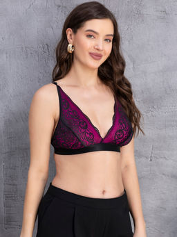 Chelvet - Pink Lace Floral Bralette Non-Padded Non-Wired Bra