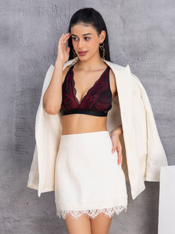Chelvet - Red Lace Floral Bralette Non-Padded Non-Wired Bra