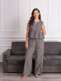 Chelvet - Women's Black Checked Peplum Top and Pyjama