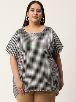 theRebelinme - Womens Black & White Checked Printed High-low Top