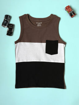 Be Awara - Cotton Sleeveless Tri Colorblock Green Tank Top