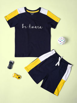 Be Awara - Boys Cut with Sew Color Block Half Sleeves T-Shirt with Shorts (Set of 2)