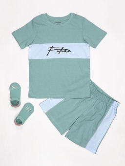 Be Awara - Boys Future Colorblock Half Sleeves T-Shirt with Shorts (Set of 2)