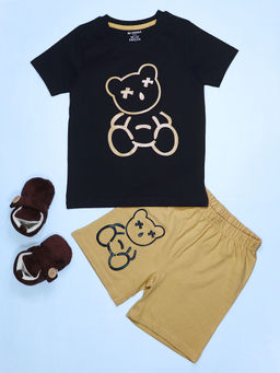Be Awara - Boys Bear Print Half Sleeves T-Shirt with Shorts (Set of 2)