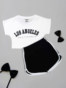 Be Awara - Girls Los Angeles Print Crop Top with Shorts (Set of 2)