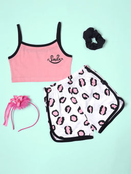 Be Awara - Girls Smile Print Crop Cami Top with Shorts (Set of 2)