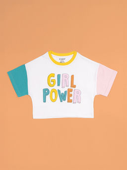 Be Awara - Girls Girl Power Print Drop Shoulder Half Sleeves T-Shirt