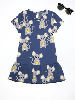 Be Awara - Girls Mouse Print Fit & Flared Dress