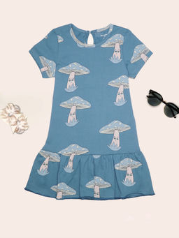 Be Awara - Girls Mushroom Print Fit & Flared Dress