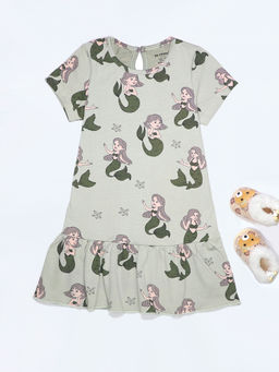 Be Awara - Girls Mermaid Print Fit & Flared Dress