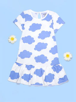 Be Awara - Girls Cloud Print Fit & Flared Dress