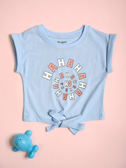 Be Awara - Cotton Short Sleeves Haha Print Blue Crop Top