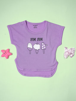 Be Awara - Cotton Short Sleeves Yam Yam Print Half Sleeves Purple Top