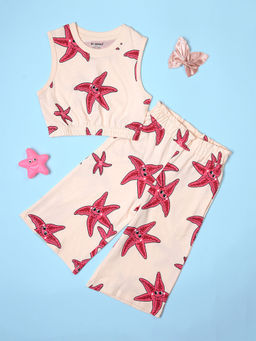 Be Awara - Girls Starfish Pattern Sleeveless Crop Top with Culottes (Set of 2)