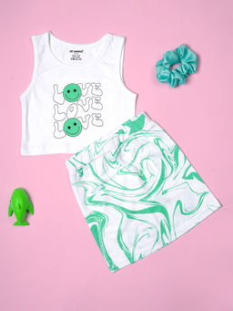 Be Awara - Girls Love Print Sleeveless Crop Top with Skirt (Set of 2)