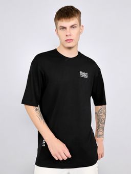 Rock.it - Black Drop Shoulder Half Sleeve Back Printed T-Shirt
