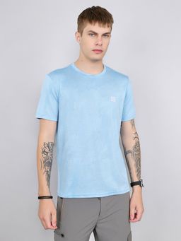 Rock.it - Blue Regular Fit Half Sleeve Jacquard T-Shirt
