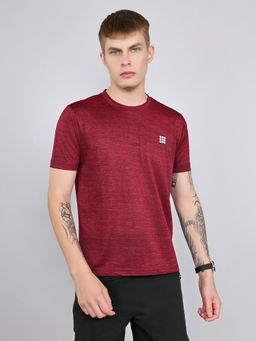 Rock.it - Regular Fit Red Half Sleeve Jacquard T-Shirt