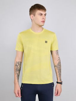 Rock.it - Regular Fit Yellow Half Sleeve Jacquard T-Shirt