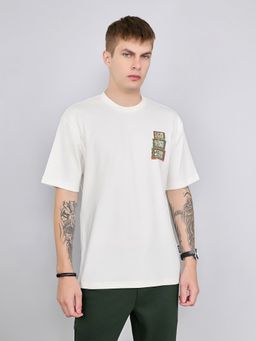 Rock.it - White Drop Shoulder Half Sleeve Back Printed T-Shirt