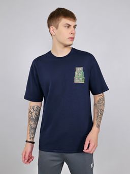 Rock.it - Navy Blue Drop Shoulder Half Sleeve Back Printed T-Shirt