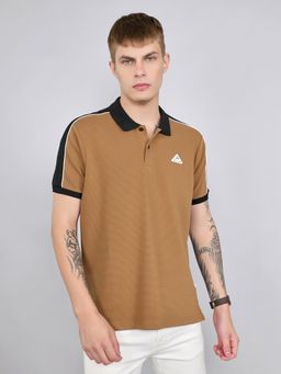 Rock.it - Brown Regular Fit Half Sleeve Self Designed Polo T-Shirt