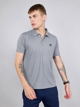 Rock.it - Grey Regular Fit Half Sleeve Polo Neck Jacquard T-Shirt
