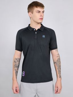 Rock.it - Black Regular Fit Half Sleeve Collar Neck Solid T-Shirt