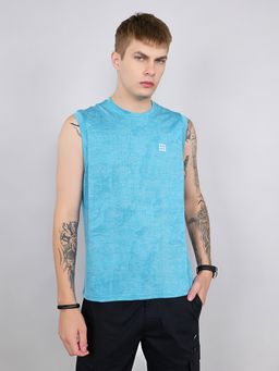 Rock.it - Blue Regular Fit Sleeveless Jacquard T-Shirt