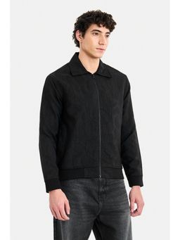Snitch - Black Textured Full Sleeves Regular Casual Jacket