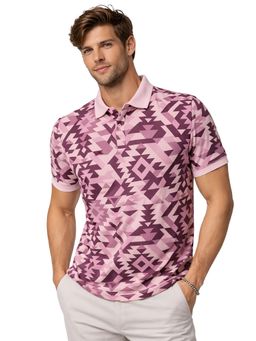 Glito - Purple Poly Cotton Regular Fit Geometric Printed Polo T-Shirt