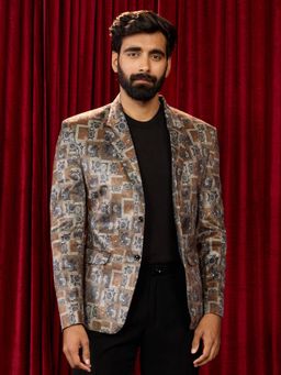 Vastramay - Chiku Velvet Digital Print Abstract Blazer