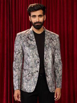 Vastramay - Green Velvet Digital Print Blazer